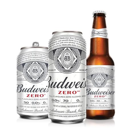 Budweiser Zero non-alcoholic beer can – alcohol-free American lager with classic Budweiser flavor.